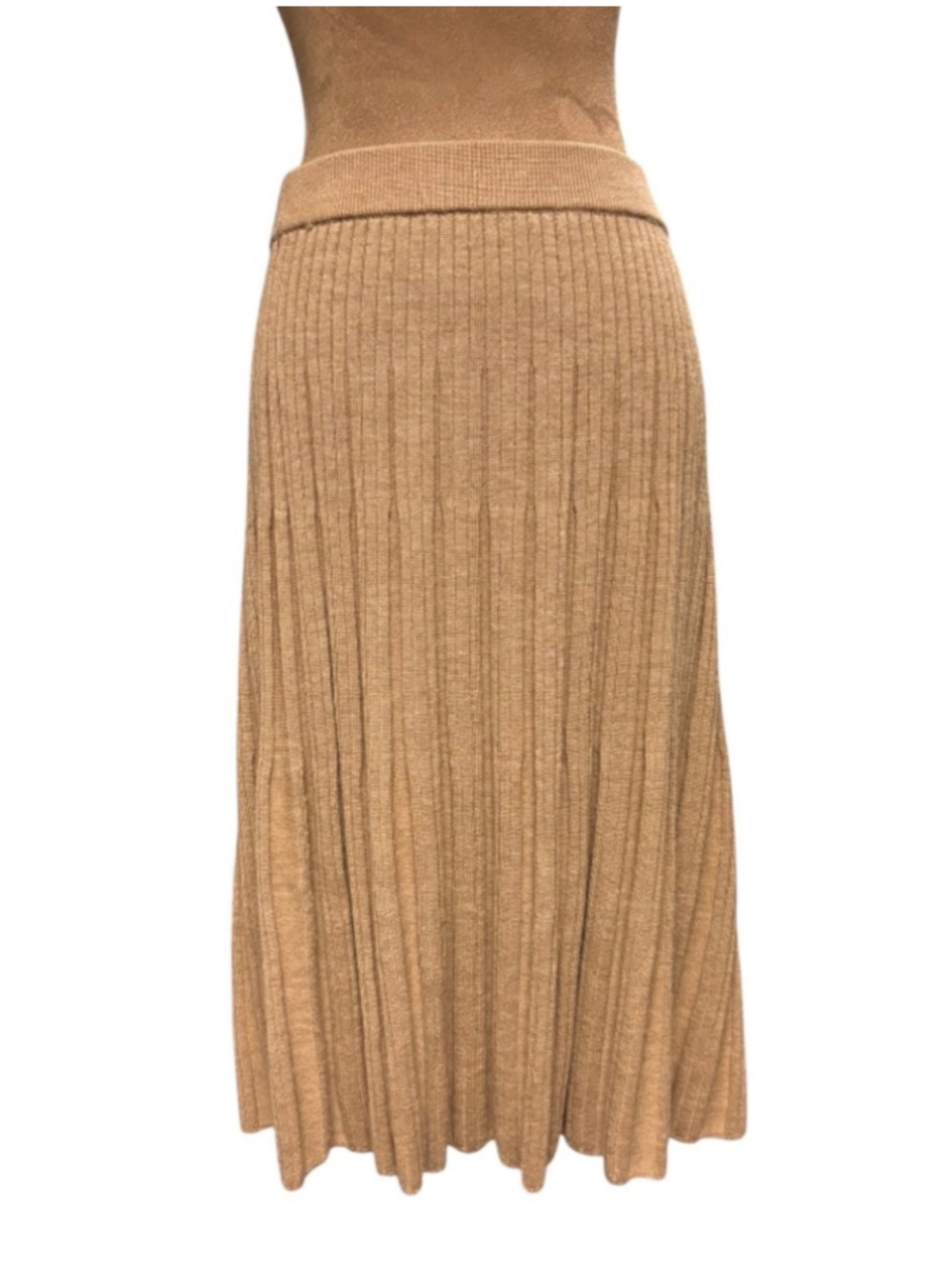 Women's Talbots Midi Skirt Size M Beige Pure Merino Wool Ribbed Knit